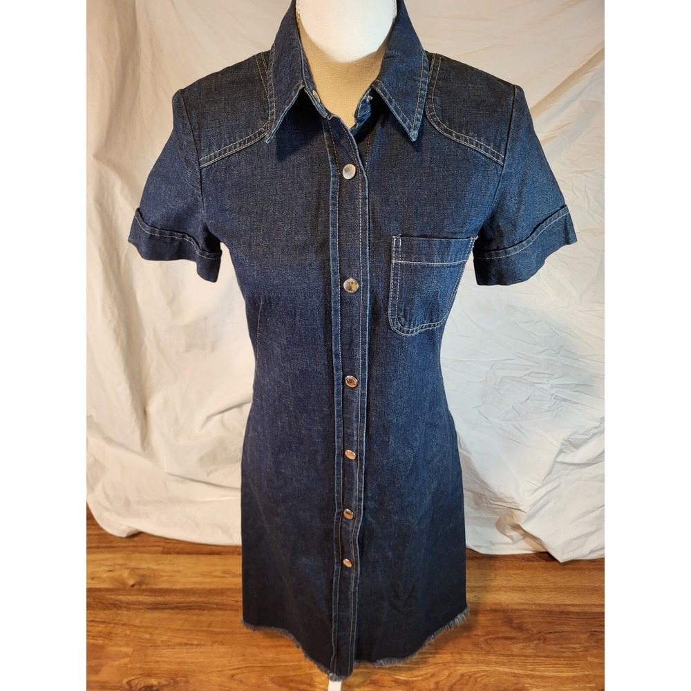 Vintage Fcuk Jeans Raw‎ Hem Snap Front Shirt Dress Y2K Size 4